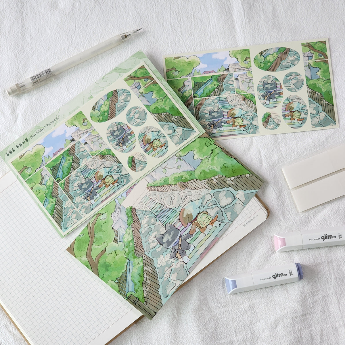 WINNY & MAO - Set de Sticker & Carte Postale Le Village des Contes de Songwol-dong ✨