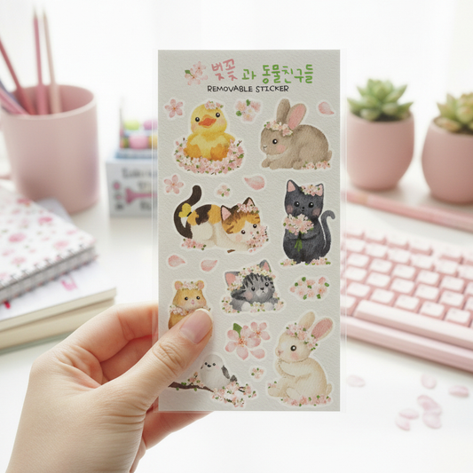 EINE BLUME - Sticker Fleurs de Cerisiers & Les Amis Animaux