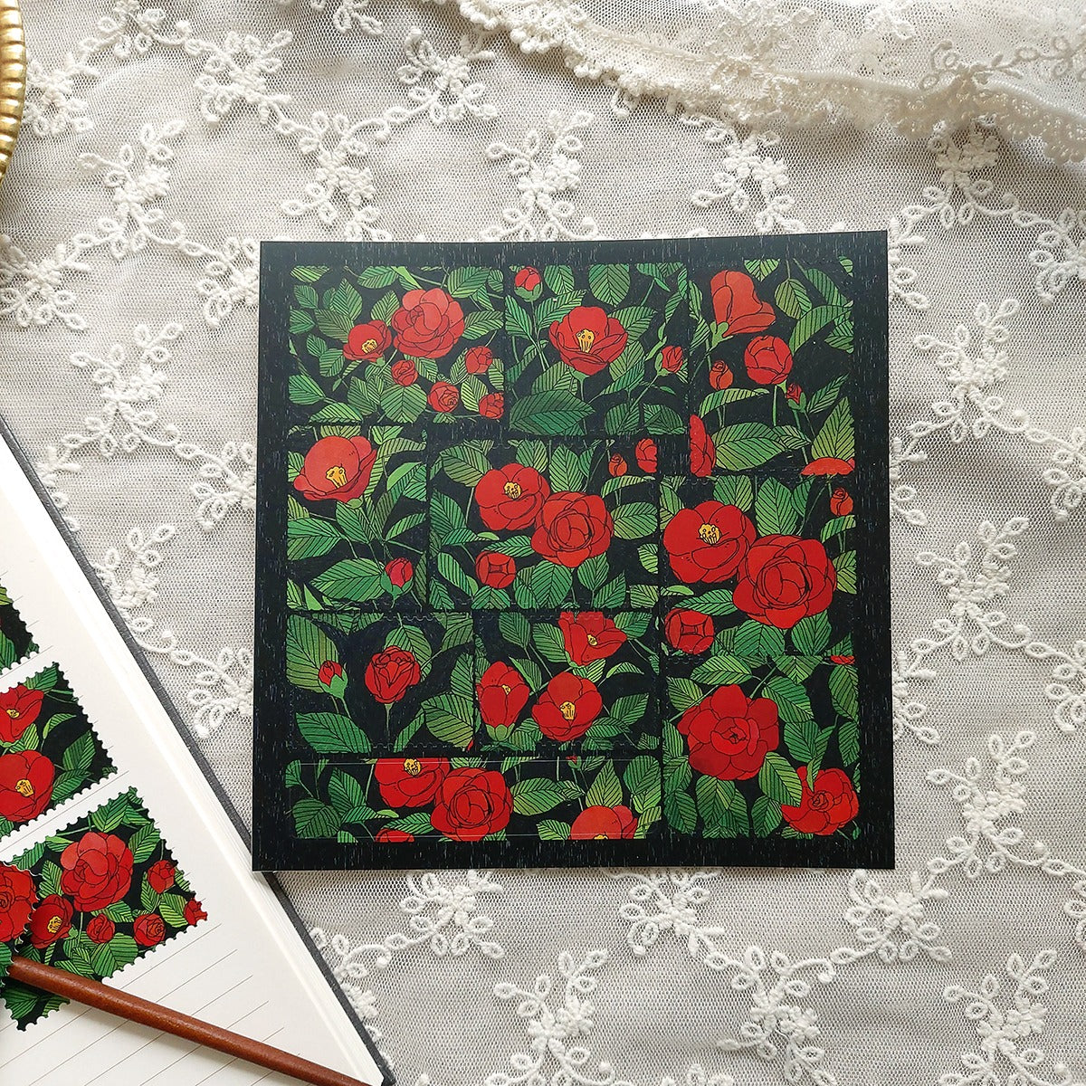 GNUNIM0 - Sticker Timbre Fleur de Camélia 🌺