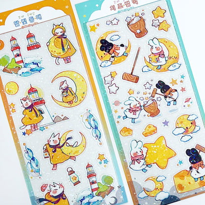 DAMJANG ALAE - Sticker Gâteau de Riz Etoilé & Le phare au Clair de Lune