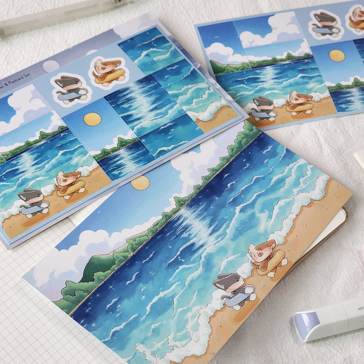 WINNY & MAO - Set de Sticker & Carte Postale La Plage Artificielle de Songdo Yuwonji