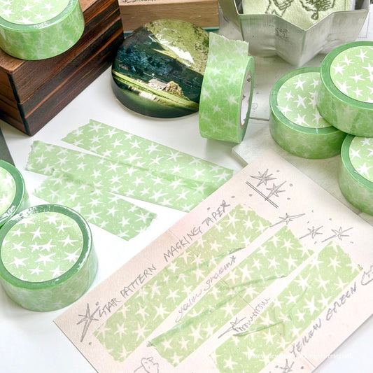 MEWMEWBEAM - Masking Tape Motif Etoiles Vert Jaune