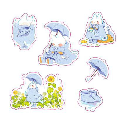 DAMJANG ALAE - Set de Stickers Chat sous La Pluie du Printemps